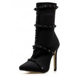 Black Square Studs Pointed Head Stiletto High Heels Boots Shoes